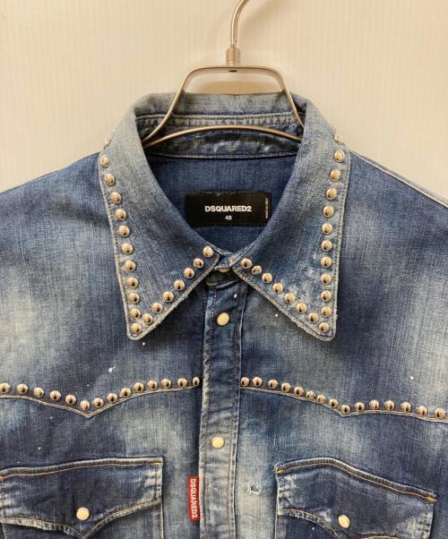 DSQUARED2（ディースクエアード）DSQUARED2 (ディースクエアード) スタッズダンガリーデニムウエスタンシャツ インディゴ サイズ:SIZE 48の古着・服飾アイテム