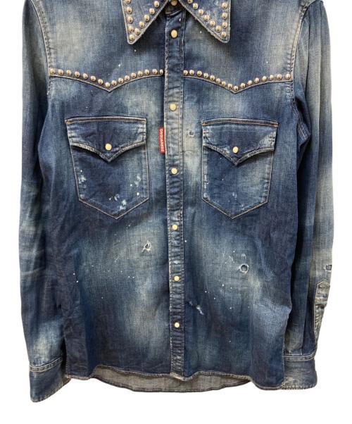 DSQUARED2（ディースクエアード）DSQUARED2 (ディースクエアード) スタッズダンガリーデニムウエスタンシャツ インディゴ サイズ:SIZE 48の古着・服飾アイテム