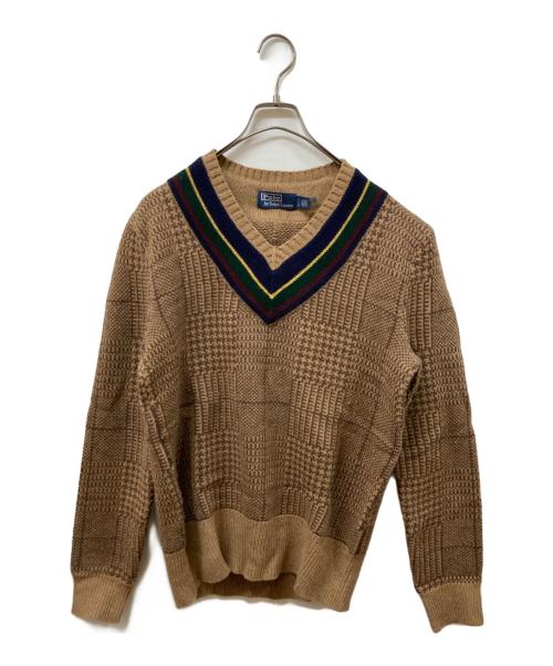 POLO RALPH LAUREN（ポロ・ラルフローレン）POLO RALPH LAUREN (ポロ・ラルフローレン) カレッジVネックニット ブラウン サイズ:SIZE Sの古着・服飾アイテム