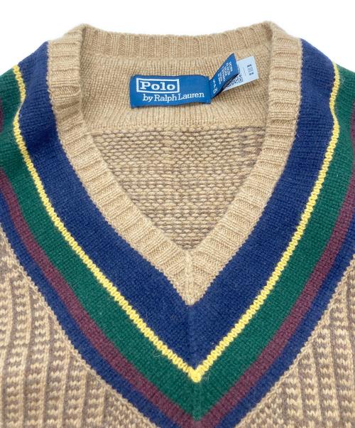 POLO RALPH LAUREN（ポロ・ラルフローレン）POLO RALPH LAUREN (ポロ・ラルフローレン) カレッジVネックニット ブラウン サイズ:SIZE Sの古着・服飾アイテム