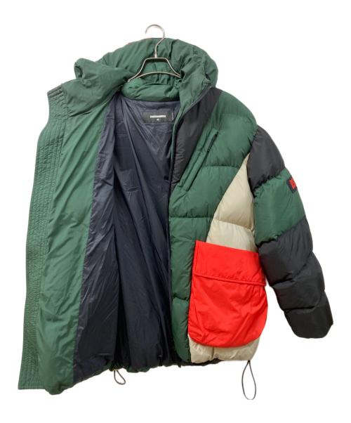 DSQUARED2（ディースクエアード）DSQUARED2 (ディースクエアード) OVERSIZED DOWN JACKET WITH FLAP POCKETS グリーン×ブラック サイズ:SIZE 48の古着・服飾アイテム