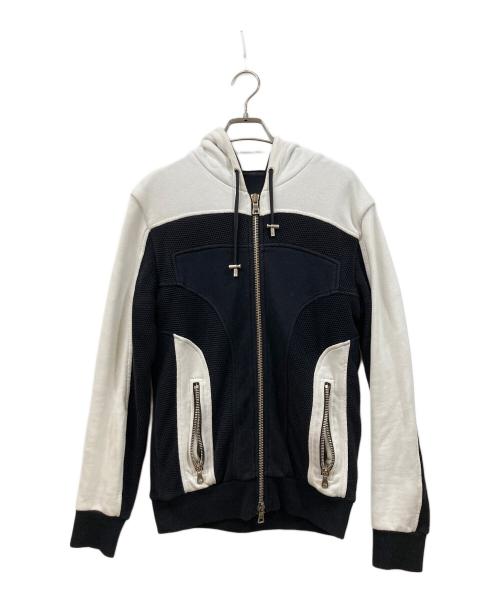 BALMAIN（バルマン）BALMAIN (バルマン) ジップパーカー ホワイト×ブラック サイズ:XSの古着・服飾アイテム