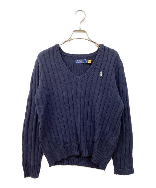 POLO RALPH LAUREN（ポロ・ラルフローレン）POLO RALPH LAUREN (ポロ・ラルフローレン) Vネックケーブルニット ネイビー サイズ:SIZE Mの古着・服飾アイテム