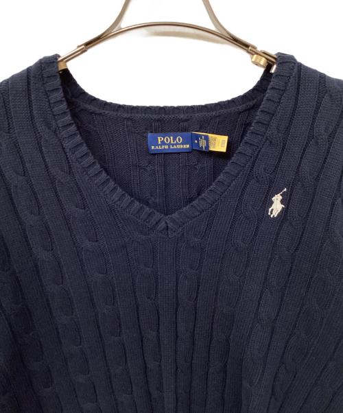 POLO RALPH LAUREN（ポロ・ラルフローレン）POLO RALPH LAUREN (ポロ・ラルフローレン) Vネックケーブルニット ネイビー サイズ:SIZE Mの古着・服飾アイテム