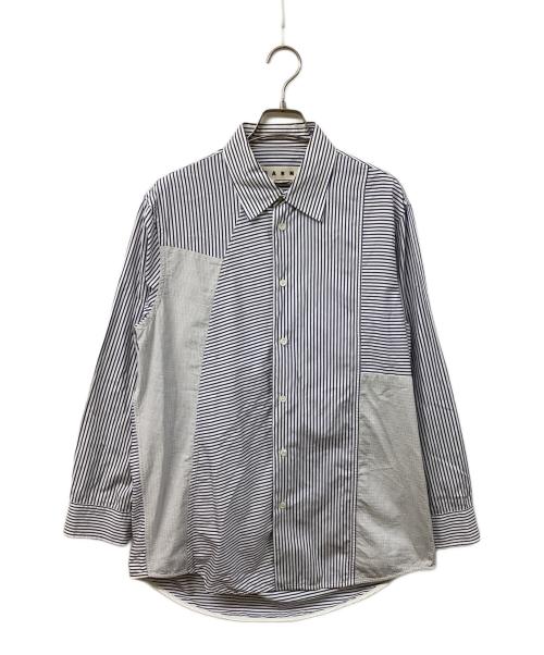 MARNI（マルニ）MARNI (マルニ) オープンバック ロング パッチワーク ストライプ シャツ ホワイト×ブルー サイズ:48の古着・服飾アイテム