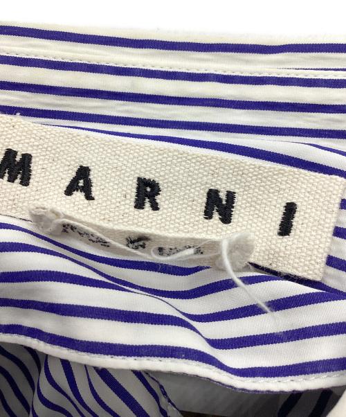 MARNI（マルニ）MARNI (マルニ) オープンバック ロング パッチワーク ストライプ シャツ ホワイト×ブルー サイズ:48の古着・服飾アイテム