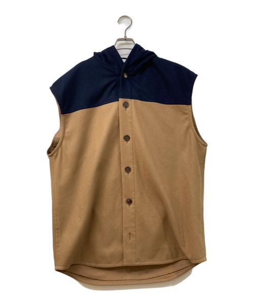 MARNI（マルニ）MARNI (マルニ) フード付きウールベスト ブラウン×ネイビー サイズ:	SIZE 46の古着・服飾アイテム