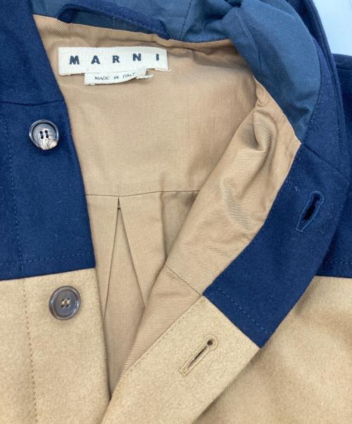 MARNI（マルニ）MARNI (マルニ) フード付きウールベスト ブラウン×ネイビー サイズ:	SIZE 46の古着・服飾アイテム