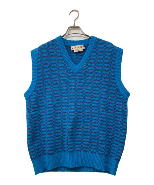 MARNI（マルニ）MARNI (マルニ) ジャガードチェックニットベスト ブルー サイズ:	SIZE 48の古着・服飾アイテム