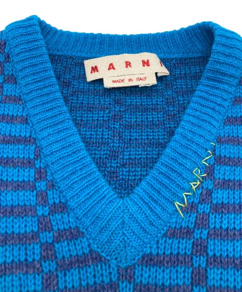 MARNI（マルニ）MARNI (マルニ) ジャガードチェックニットベスト ブルー サイズ:	SIZE 48の古着・服飾アイテム
