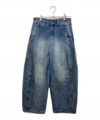 ANTIPROMINDアンチプロマインド）の古着「TEXTURED TUCK CURVED DENIM PANTS」｜インディゴ
