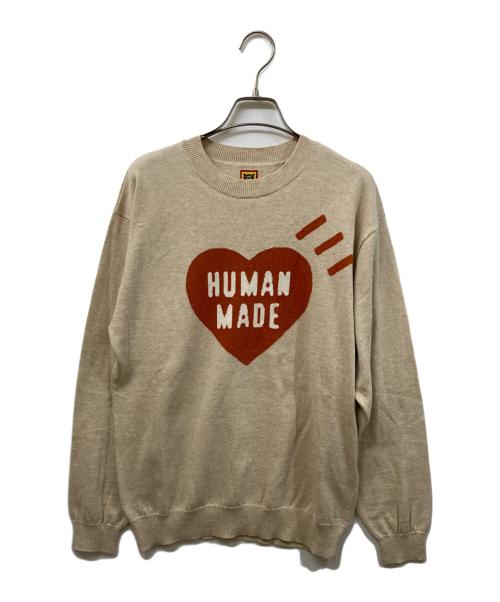 HUMAN MADE（ヒューマンメイド）HUMAN MADE (ヒューマンメイド) ハートロゴニット/ HEART KNIT SWEATER ベージュ サイズ:	SIZE Mの古着・服飾アイテム