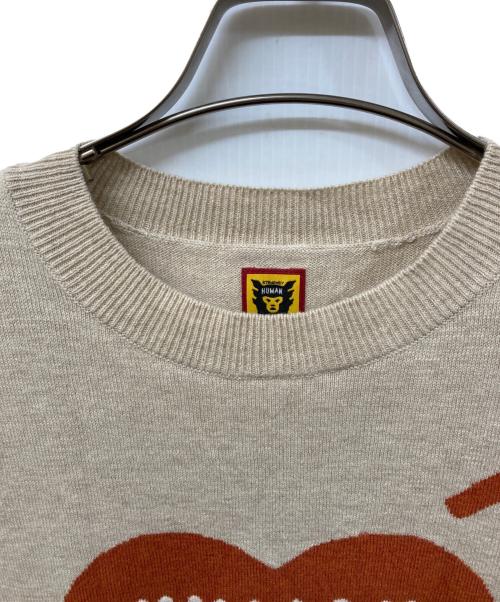 HUMAN MADE（ヒューマンメイド）HUMAN MADE (ヒューマンメイド) ハートロゴニット/ HEART KNIT SWEATER ベージュ サイズ:	SIZE Mの古着・服飾アイテム