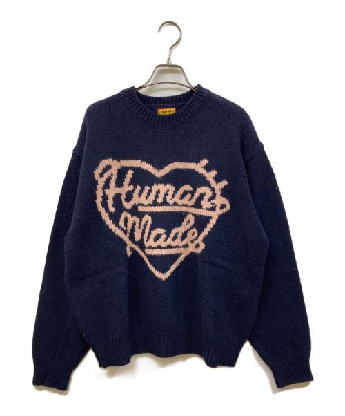 HUMAN MADE（ヒューマンメイド）HUMAN MADE (ヒューマンメイド) HEART KNIT SWEATER ネイビー サイズ:	SIZE Lの古着・服飾アイテム