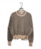 6(ROKU) BEAUTY&YOUTHロク ビューティーアンドユース）の古着「Sheer Border Crewneck Knit」｜ベージュ