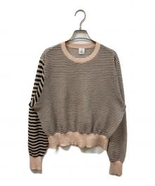 6(ROKU) BEAUTY&YOUTH（ロク ビューティーアンドユース）の古着「Sheer Border Crewneck Knit」｜ベージュ