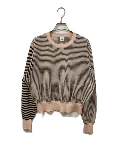 6(ROKU) BEAUTY&YOUTH（ロク ビューティーアンドユース）6(ROKU) BEAUTY&YOUTH (ロク ビューティーアンドユース) Sheer Border Crewneck Knit ベージュ サイズ:実寸をご確認くださいの古着・服飾アイテム