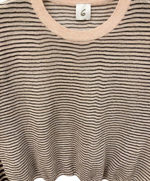 6(ROKU) BEAUTY&YOUTH（ロク ビューティーアンドユース）6(ROKU) BEAUTY&YOUTH (ロク ビューティーアンドユース) Sheer Border Crewneck Knit ベージュ サイズ:実寸をご確認くださいの古着・服飾アイテム