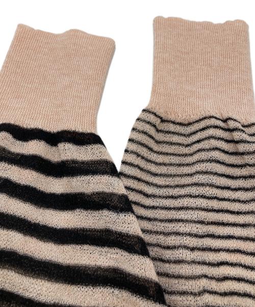 6(ROKU) BEAUTY&YOUTH（ロク ビューティーアンドユース）6(ROKU) BEAUTY&YOUTH (ロク ビューティーアンドユース) Sheer Border Crewneck Knit ベージュ サイズ:実寸をご確認くださいの古着・服飾アイテム