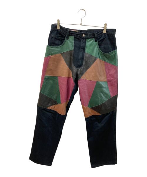 don‘tstop（ドントストップ）don‘tstop (ドントストップ) レザー切替ブラックジーンズ ブラック サイズ:34の古着・服飾アイテム