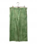 TAAKKターク）の古着「LEATHER COATING SLACKS」｜グリーン