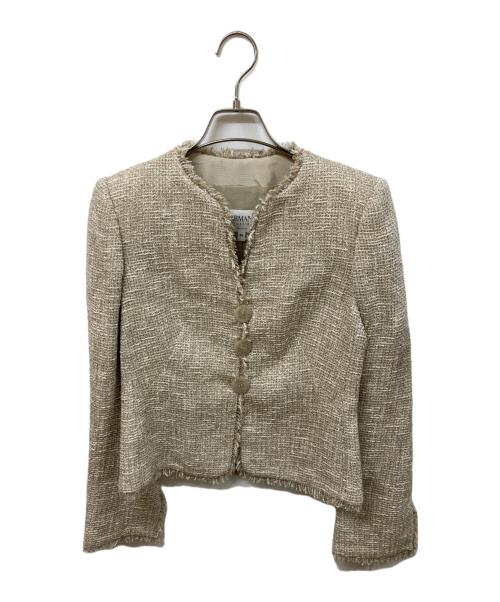 ARMANI COLLEZIONI（アルマーニ コレツィオーニ）ARMANI COLLEZIONI (アルマーニ コレツィオーニ) ツイードジャケット ベージュ サイズ:SIZE 38の古着・服飾アイテム