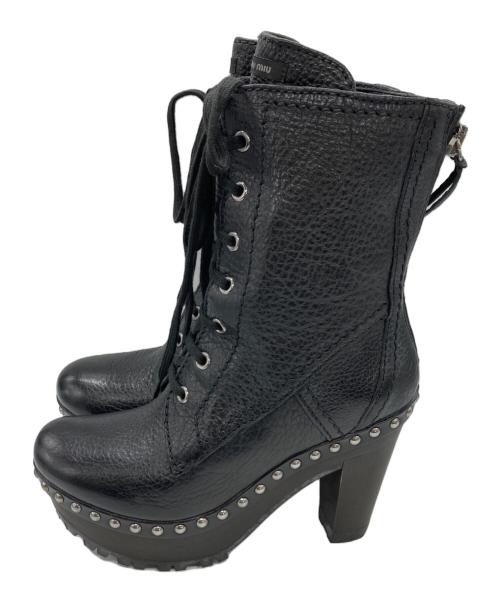 MIU MIU（ミュウミュウ）MIU MIU (ミュウミュウ) スタッズ プラットフォーム レースアップブーツ ブラック サイズ:	SIZE 34の古着・服飾アイテム