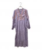 ne quittez pasヌキテパ）の古着「Cotton Gauze Leaf Embroidery Yoke Dress/コットン ガーゼ リーフ エンブロイダリーヨークドレス」｜パープル