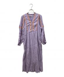 ne quittez pas（ヌキテパ）の古着「Cotton Gauze Leaf Embroidery Yoke Dress/コットン ガーゼ リーフ エンブロイダリーヨークドレス」｜パープル