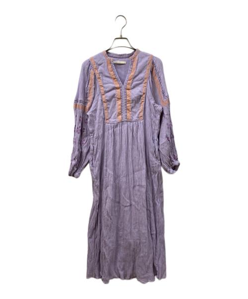 ne quittez pas（ヌキテパ）ne quittez pas (ヌキテパ) Cotton Gauze Leaf Embroidery Yoke Dress/コットン ガーゼ リーフ エンブロイダリーヨークドレス パープル サイズ:SIZE Sの古着・服飾アイテム