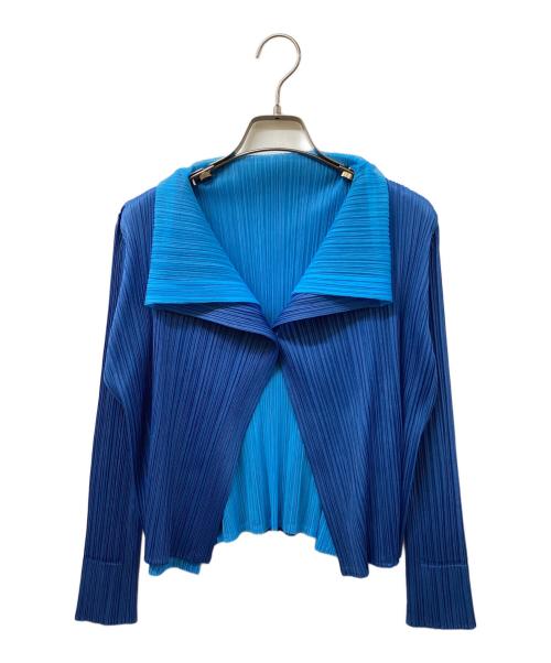 PLEATS PLEASE（プリーツプリーズ）PLEATS PLEASE (プリーツプリーズ) プリーツ レイヤードカーディガン ブルー サイズ:SIZE 3の古着・服飾アイテム