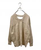CLANEクラネ）の古着「ダブルフェイス カット ネック ワイド ニット トップス」｜アイボリー