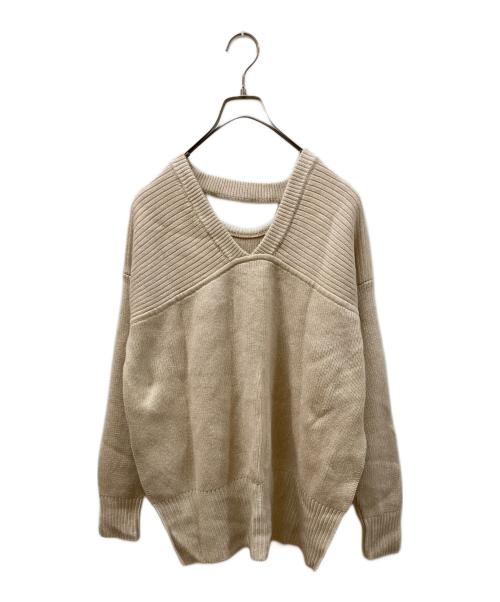 CLANE（クラネ）CLANE (クラネ) ダブルフェイス カット ネック ワイド ニット トップス アイボリー サイズ:SIZE 1の古着・服飾アイテム