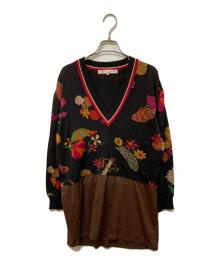 LEONARD SPORT（レオナール スポーツ）の古着「花柄Vネックニット」｜ブラック