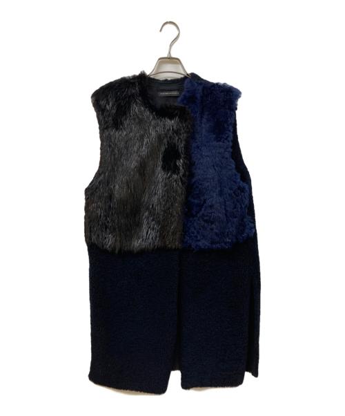 INES & MARECHAL（イネス・エ・マレシャル）INES & MARECHAL (イネス・エ・マレシャル) ラムレザー切替ロングベスト ネイビー サイズ:	SIZE 38の古着・服飾アイテム