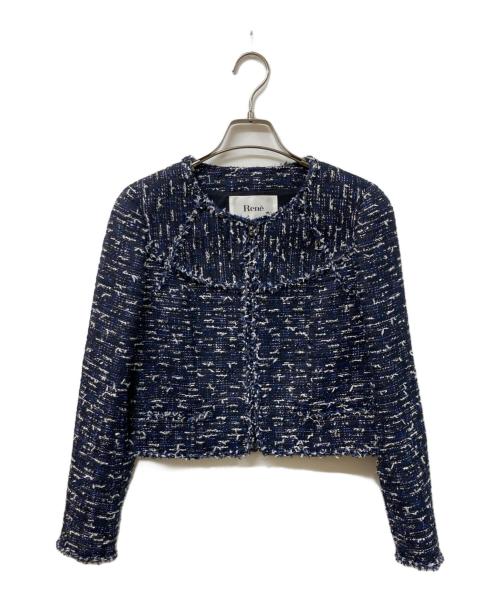 Rene（ルネ）Rene (ルネ) ノーカラーツイードジャケット ネイビー サイズ:	SIZE 36の古着・服飾アイテム