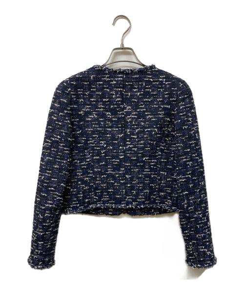 Rene（ルネ）Rene (ルネ) ノーカラーツイードジャケット ネイビー サイズ:	SIZE 36の古着・服飾アイテム