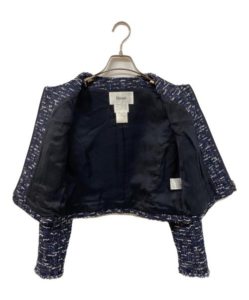 Rene（ルネ）Rene (ルネ) ノーカラーツイードジャケット ネイビー サイズ:	SIZE 36の古着・服飾アイテム
