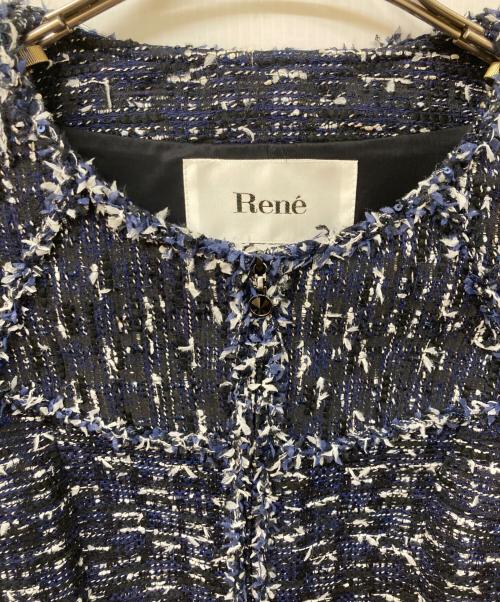 Rene（ルネ）Rene (ルネ) ノーカラーツイードジャケット ネイビー サイズ:	SIZE 36の古着・服飾アイテム