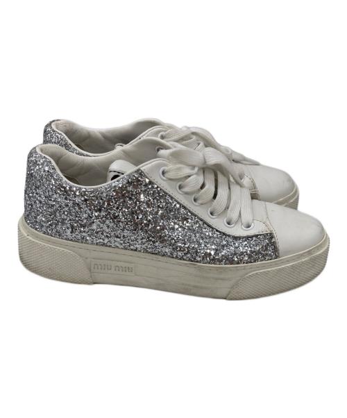MIU MIU（ミュウミュウ）MIU MIU (ミュウミュウ) グリッタースニーカー ホワイト サイズ:	SIZE 35.5の古着・服飾アイテム