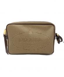 PRADA（プラダ）の古着「ロゴジャガードキャンバスショルダーバッグ」｜ベージュ