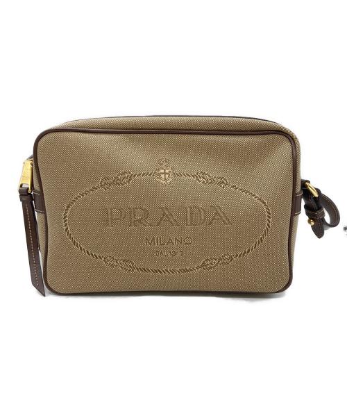 PRADA（プラダ）PRADA (プラダ) ロゴジャガードキャンバスショルダーバッグ ベージュ サイズ:不明の古着・服飾アイテム