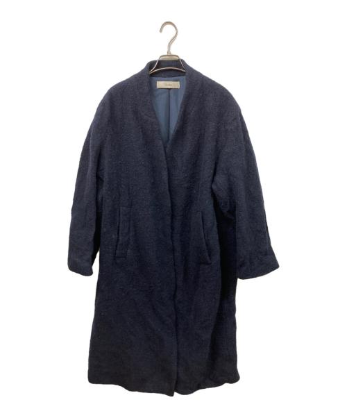 anuke（アンヌーク）anuke (アンヌーク) Collarless Cocoon Coat ネイビー サイズ:	SIZE 38の古着・服飾アイテム