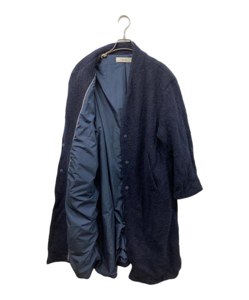 anuke（アンヌーク）anuke (アンヌーク) Collarless Cocoon Coat ネイビー サイズ:	SIZE 38の古着・服飾アイテム