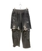 ANDERSSON BELLアンダーソンベル）の古着「RUGGED DENIM-INSET SWEATPANTS」｜ブラック