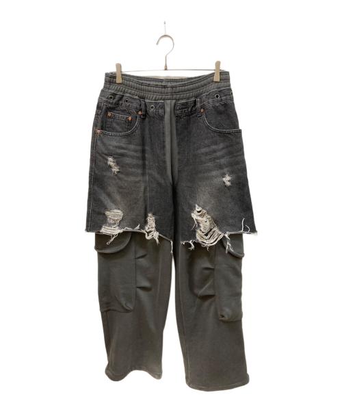 ANDERSSON BELL（アンダーソンベル）ANDERSSON BELL (アンダーソンベル) RUGGED DENIM-INSET SWEATPANTS ブラック サイズ:SIZE Lの古着・服飾アイテム