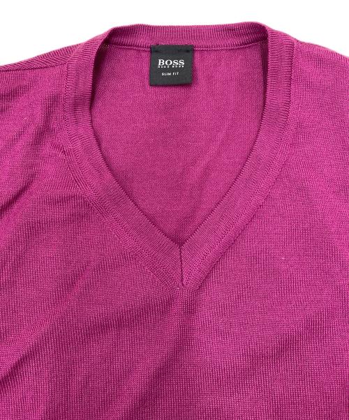 BOSS HUGO BOSS（ボス ヒューゴボス）BOSS HUGO BOSS (ボス ヒューゴボス) ハイゲージⅤネックニット ショッキングピンク サイズ:Mの古着・服飾アイテム