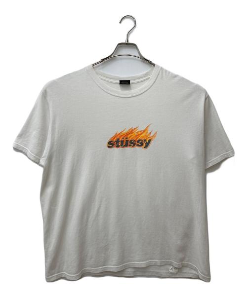 stussy（ステューシー）stussy (ステューシー) Flames Tee ホワイト サイズ:Lの古着・服飾アイテム