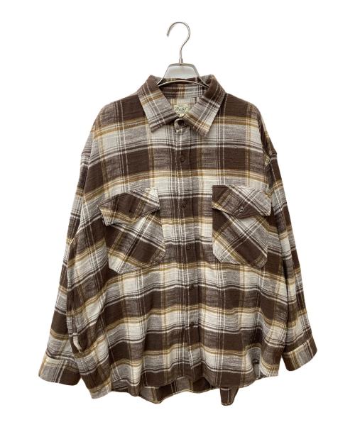 gold（ゴールド）gold (ゴールド) SLUB NEL CHECK BIG POCKET WORK SHIRT ブラウン サイズ:Lの古着・服飾アイテム