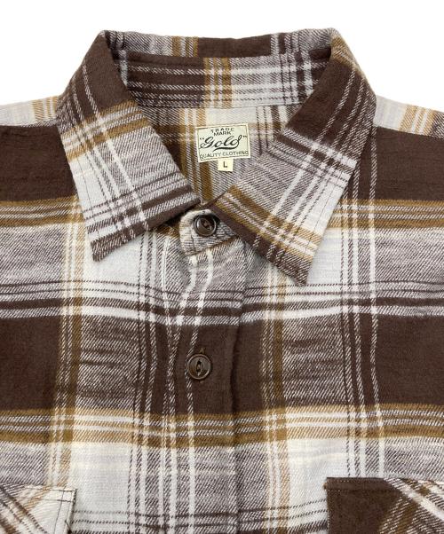 gold（ゴールド）gold (ゴールド) SLUB NEL CHECK BIG POCKET WORK SHIRT ブラウン サイズ:Lの古着・服飾アイテム